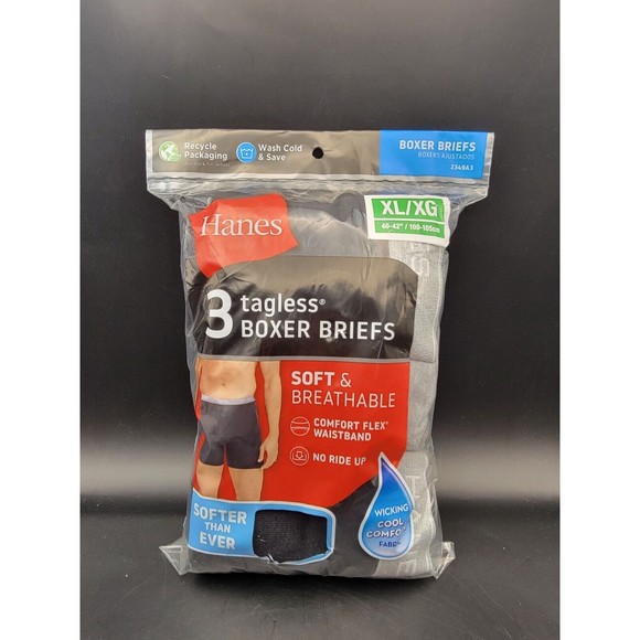 Hanes Men's Black/Grey Boxer Briefs, 3 Pack Size XL - Picture 1 of 3